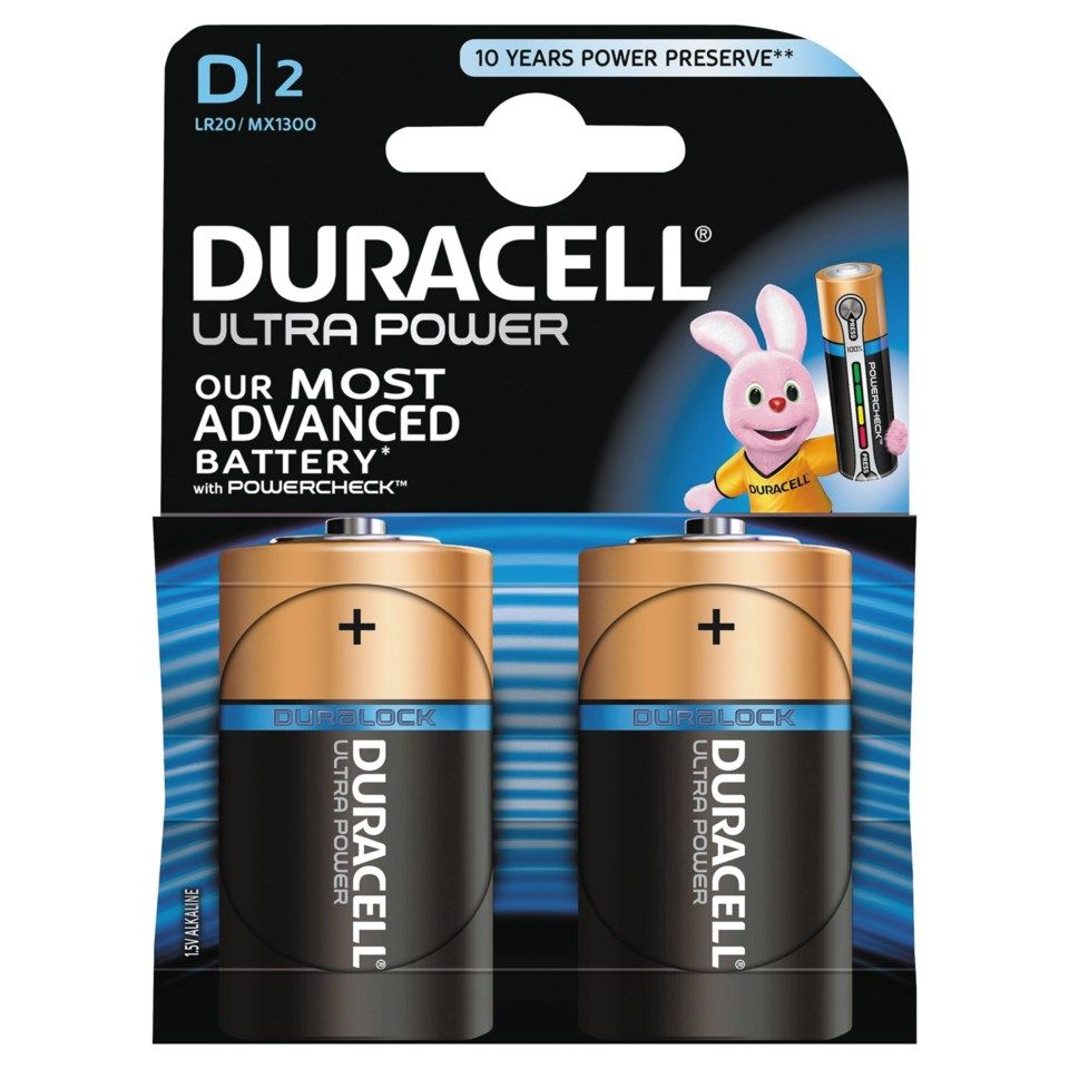 Duracell Ultra Power D-batterier (LR20) 2-pk.