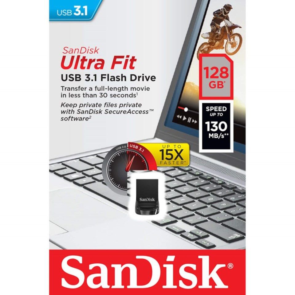Sandisk Ultra Fit 3.1 USB-minne 128 GB