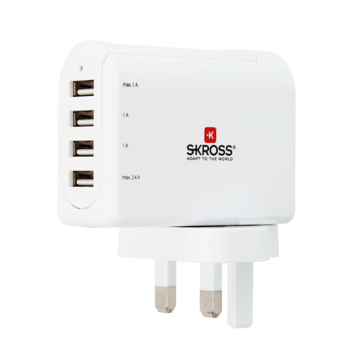 Skross 4,8 A USB-reseladdare UK med 4 portar