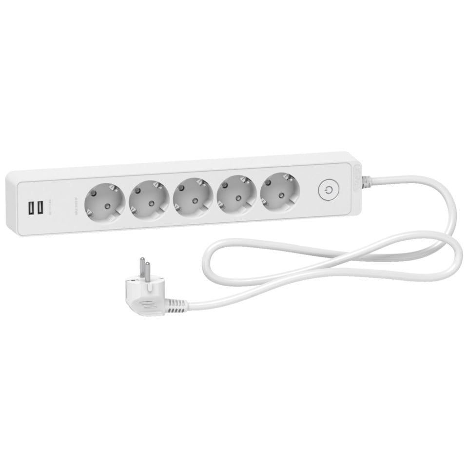 Schneider Electric Grenuttak med bryter og USB-uttak 5-veis Hvit
