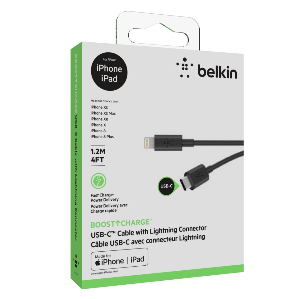 Belkin Mixit USB C till Lightning kabel 1,2 m Svart Belkin Mixit USB C till Lightning kabel 1,2 m Svart