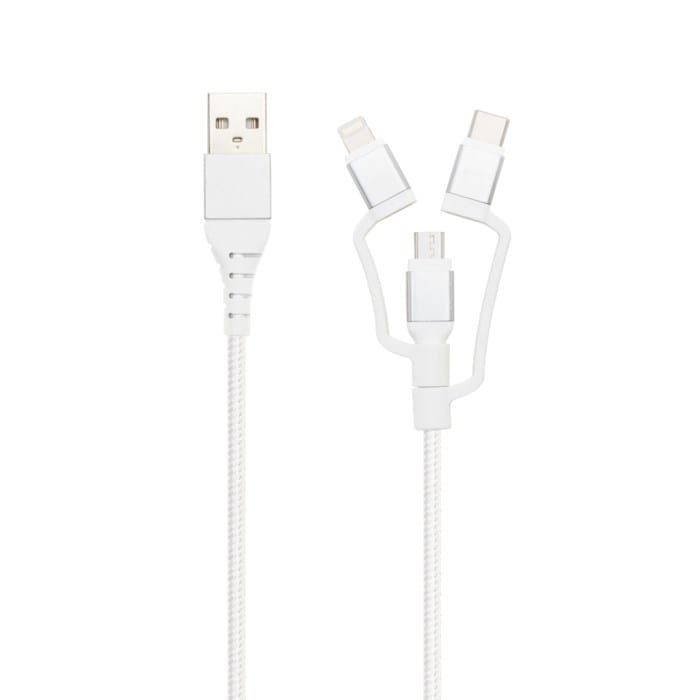 Linocell Premium Micro-USB-kabel med Lightning- och USB-C-adapter Vit