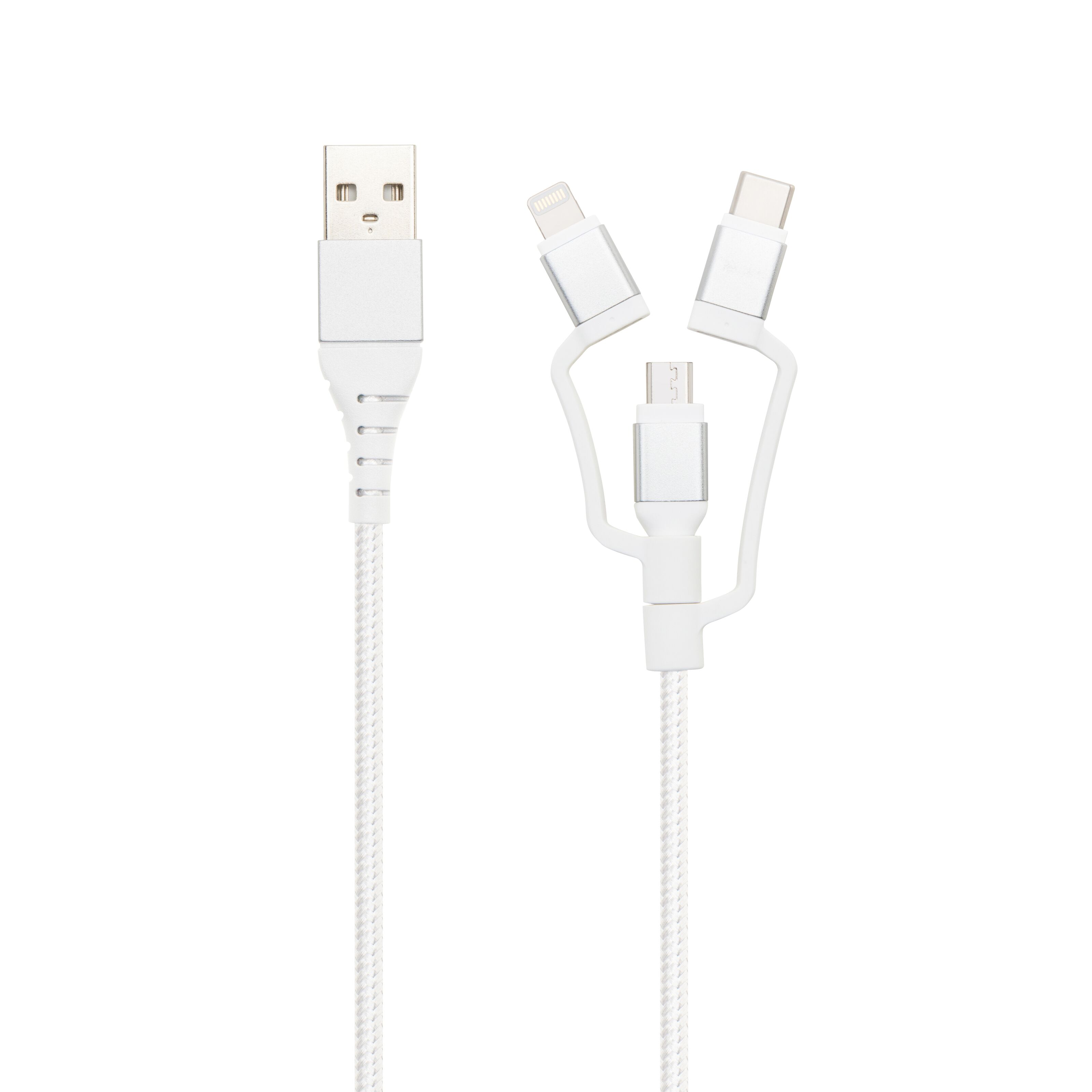 Linocell Premium Micro-USB-kabel med Lightning- och USB-C-adapter Vit