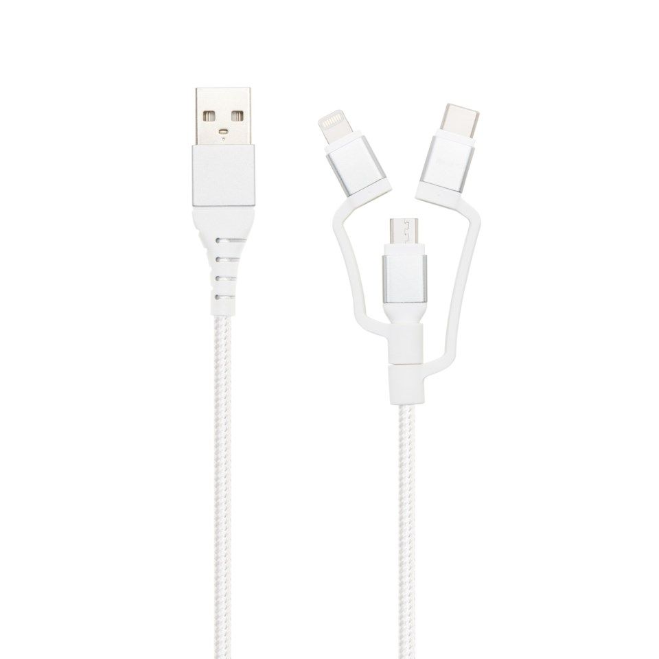 Linocell Premium Micro-USB-kabel med Lightning- og USB-C-adapter Hvit