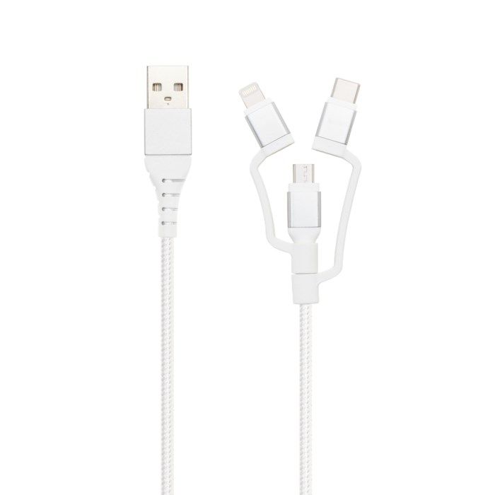 Linocell Premium Micro-USB-kabel med Lightning- och USB-C-adapter Vit