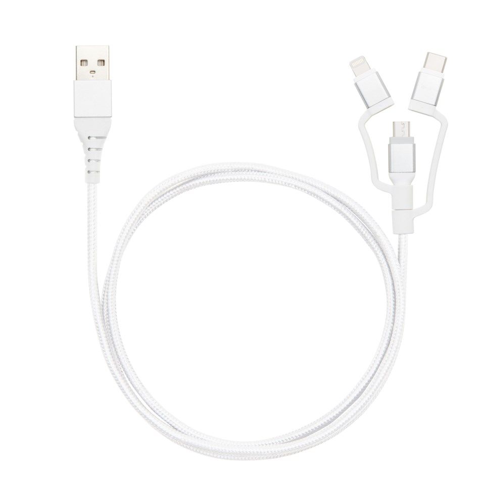 Linocell Premium Micro-USB-kabel med Lightning- og USB-C-adapter Hvit