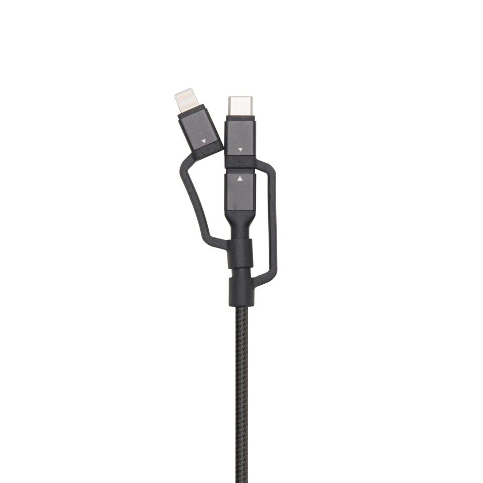 Linocell Premium Micro-USB-kabel med Lightning- och USB-C-adapter Svart
