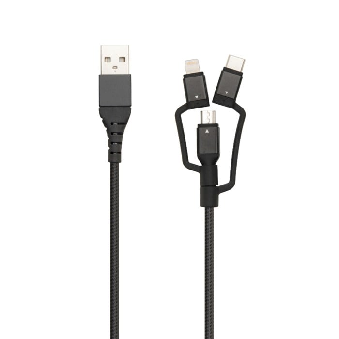 Linocell Premium Micro-USB-kabel med Lightning- och USB-C-adapter Svart