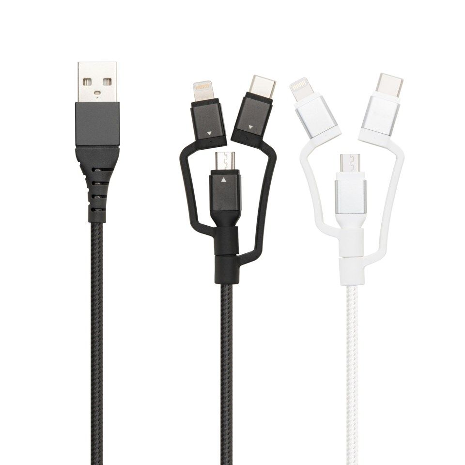 Linocell Premium Micro-USB-kabel med Lightning- och USB-C-adapter Svart
