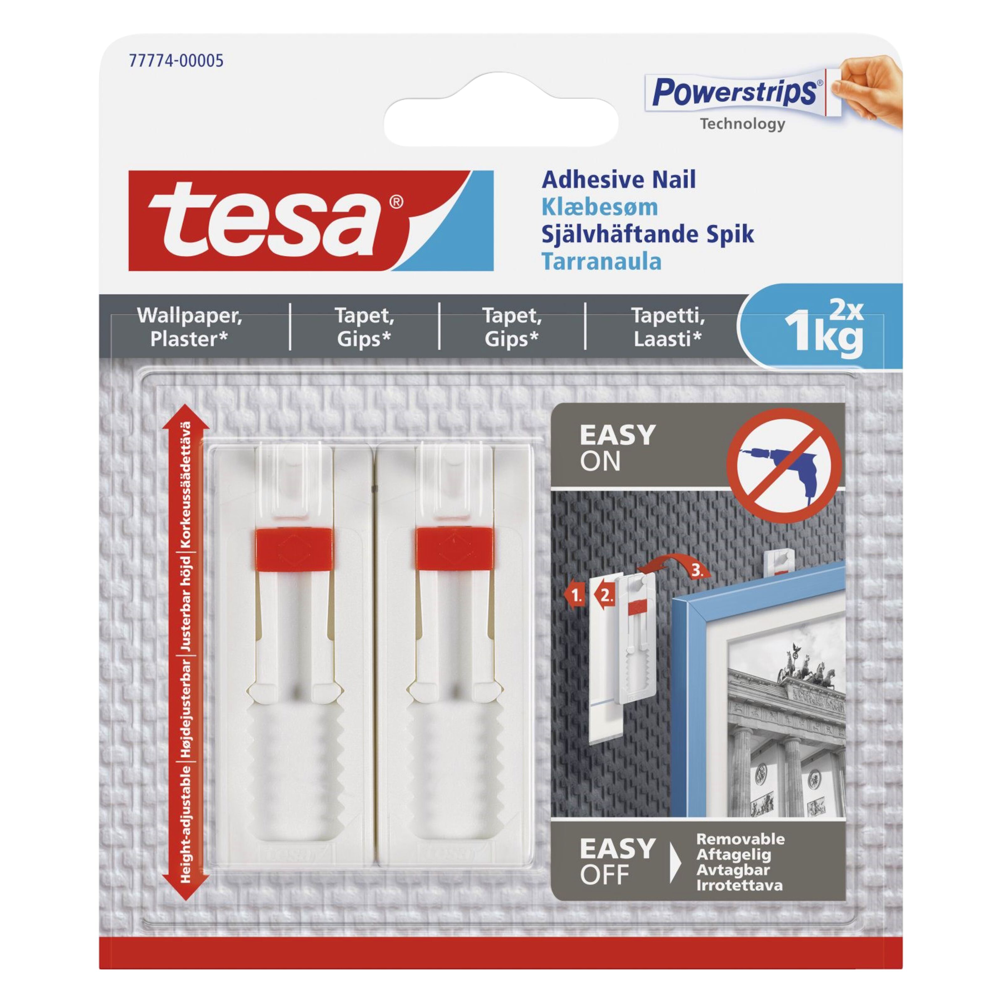 Tesa Justerbar häftspik för tapet och gips 1 kg 2-pack