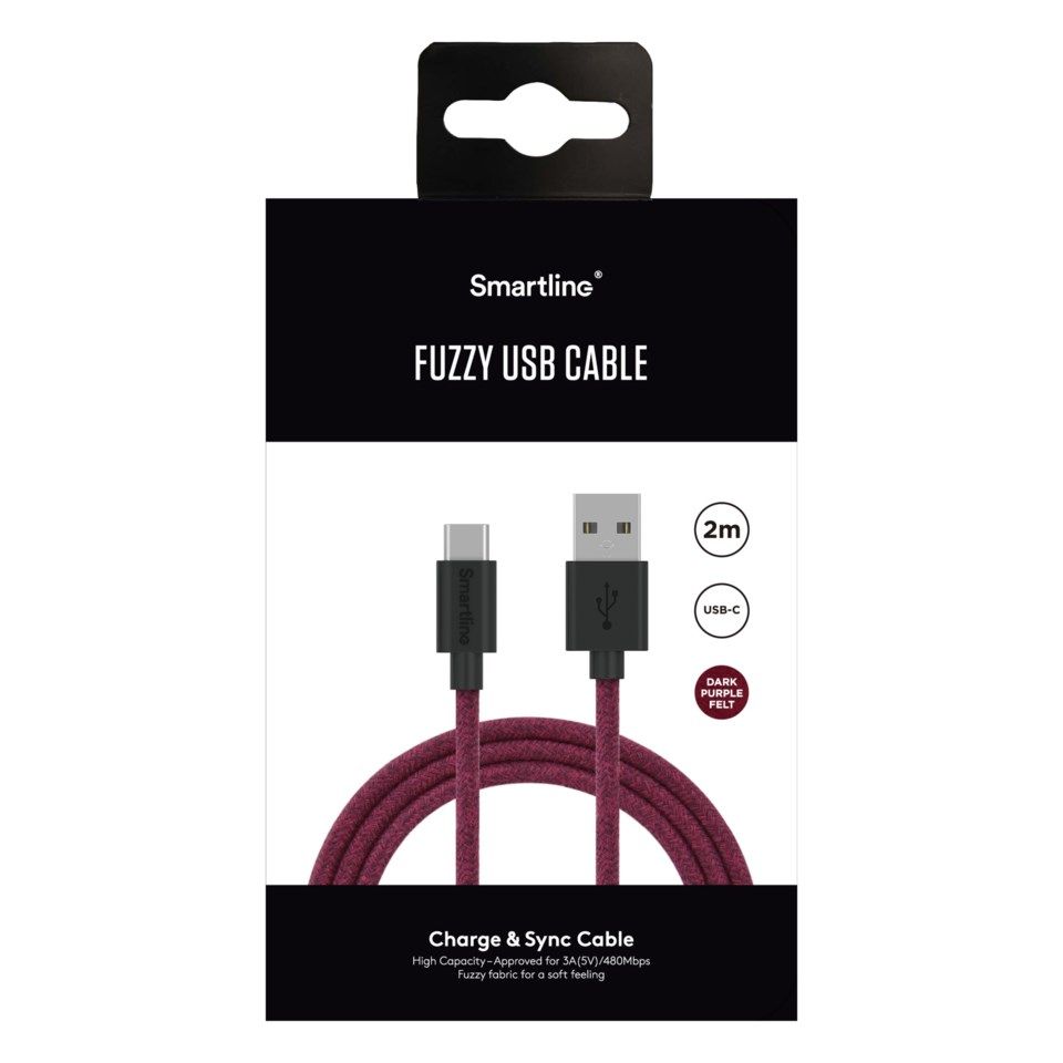 Smartline Fuzzy USB-C-kabel til USB 2 m Lilla