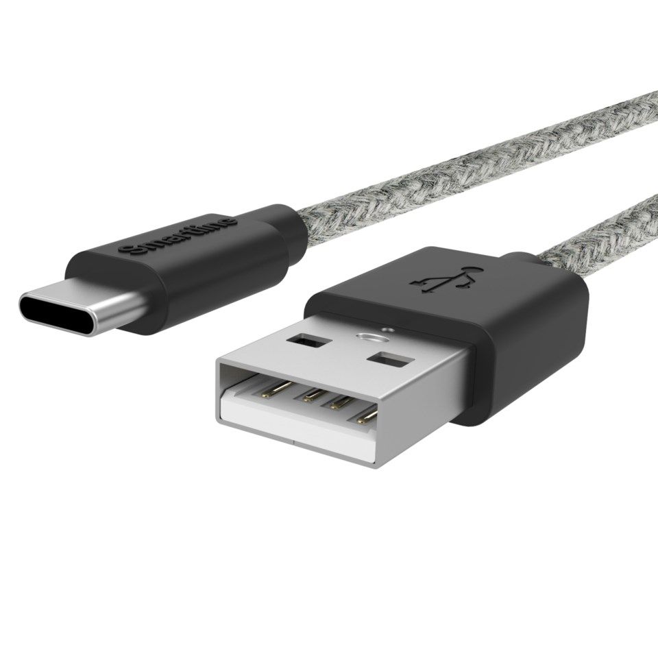 Smartline Fuzzy USB-C-kabel till USB 2 m Grå