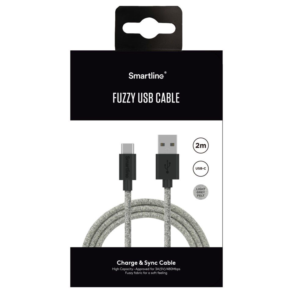 Smartline Fuzzy USB-C-kabel till USB 2 m Grå