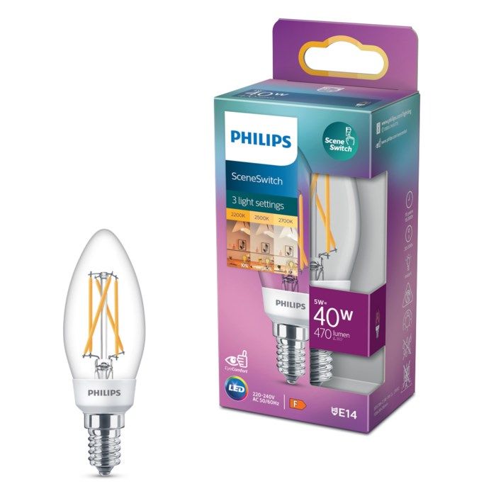 Philips Sceneswitch LED-lampa Kron E14 470 lm
