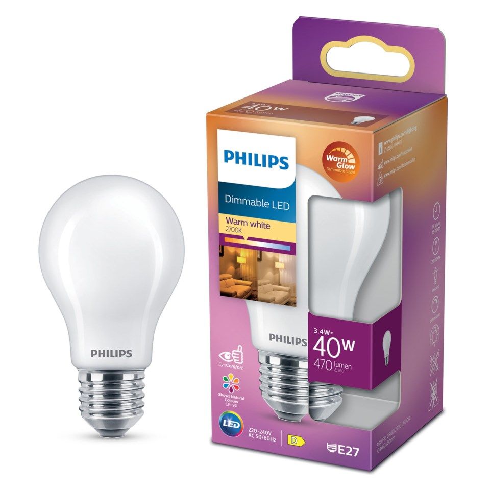 Philips Dimbar LED-lampa E27 470 lm