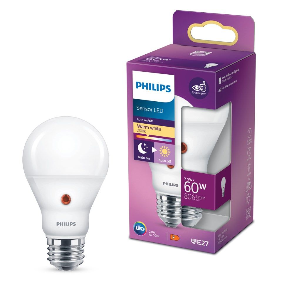 Philips LED-pære med skumringsrele E27 806 lm