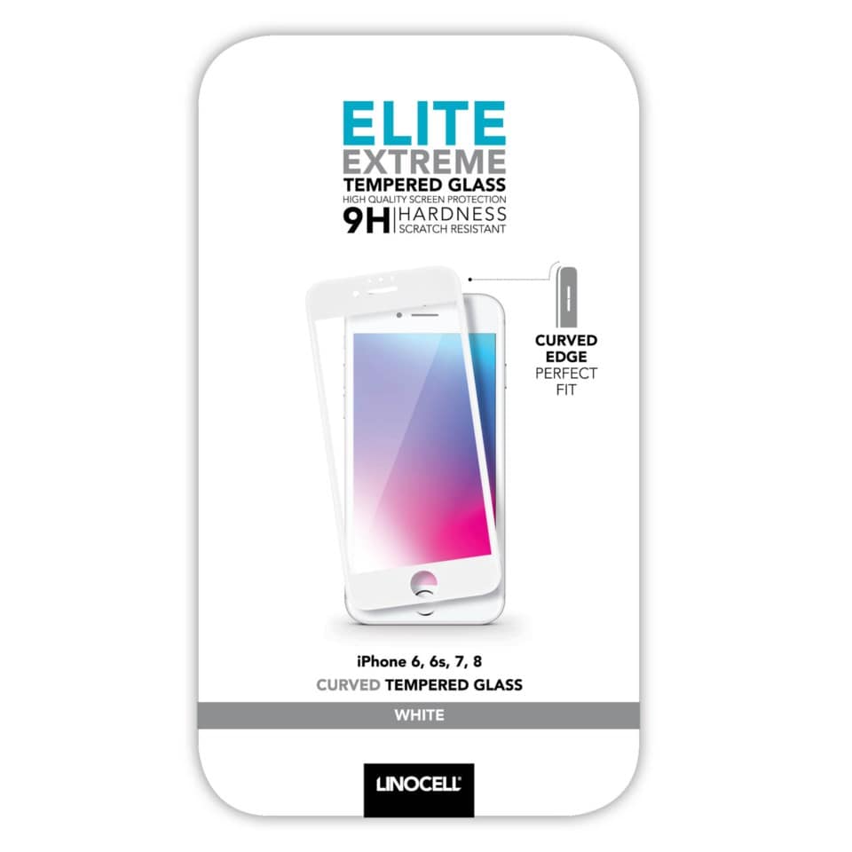 Linocell Elite Extreme Curved Skjermbeskytter for iPhone 6, 7 og 8 Hvit