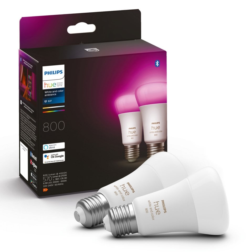 Philips Hue Color Ambiance Smart LED-pære E27 806 lm 2-pk