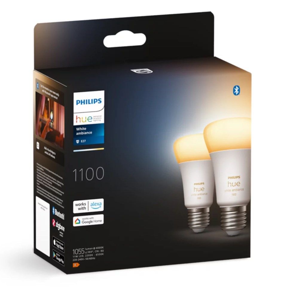 Philips Hue Ambiance Smart LED-pære E27 1100 lm 2-pack