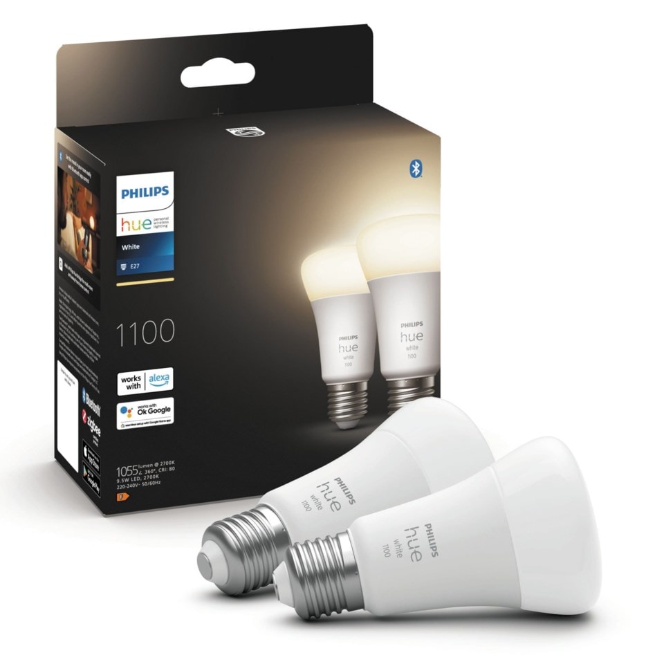 Philips Hue White Smart LED-pære E27 1100 lm 2-pk.