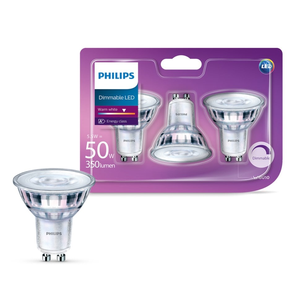 Philips LED-pære GU10 345 lm 3-pk.