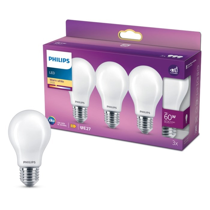 Philips LED-lampa E27 806 lm 3-pack