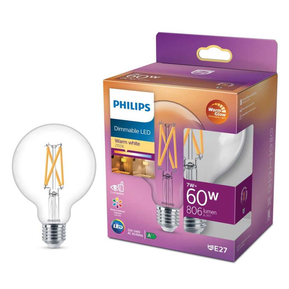 Philips Kuleformet LED-filamentpære G93 E27 806 lm