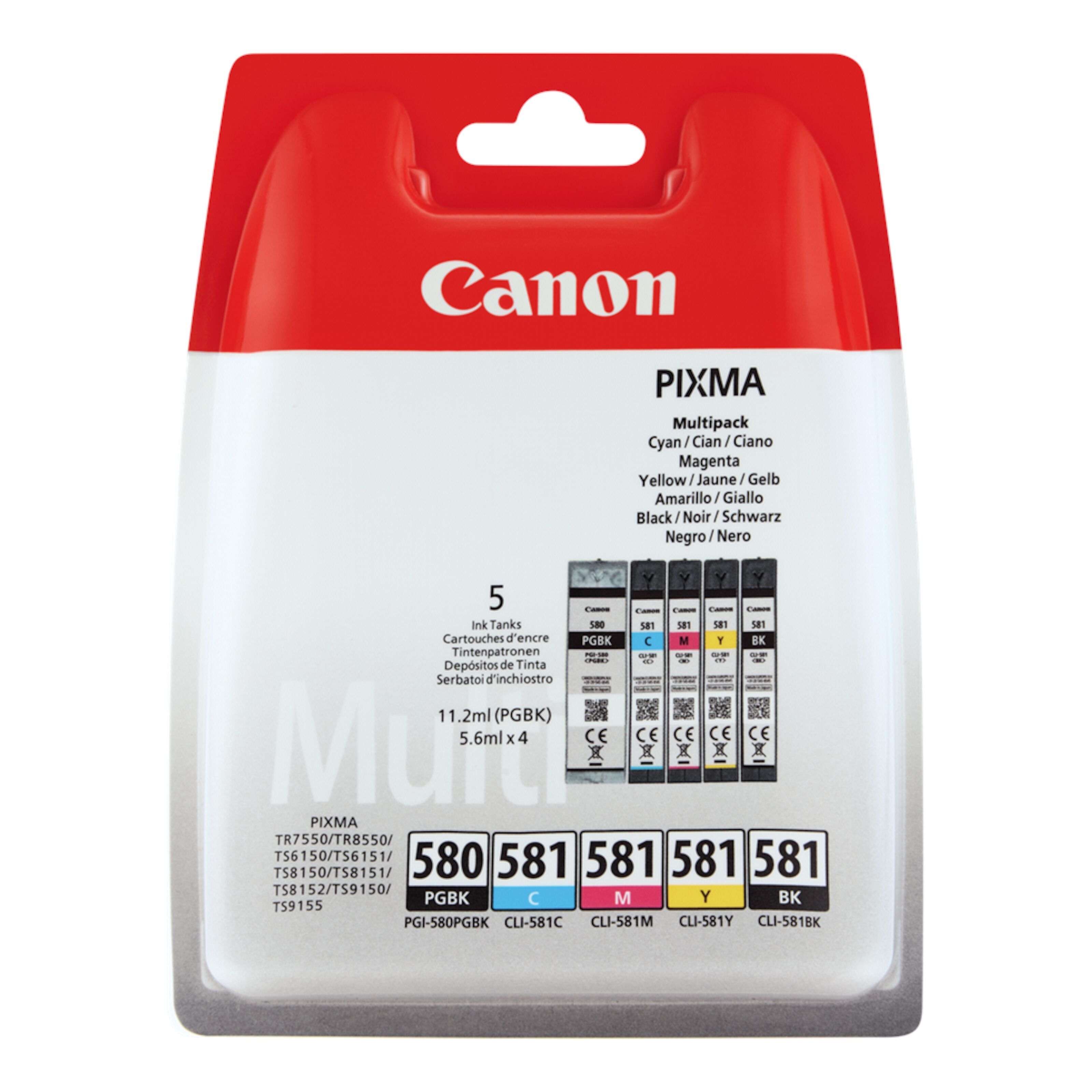 PGI-580 CLI-581 5Color For CANON PIXMA TS9550 TS9551C TS6350 TS6351 TR7550  Refillable Ink Cartridge Empty
