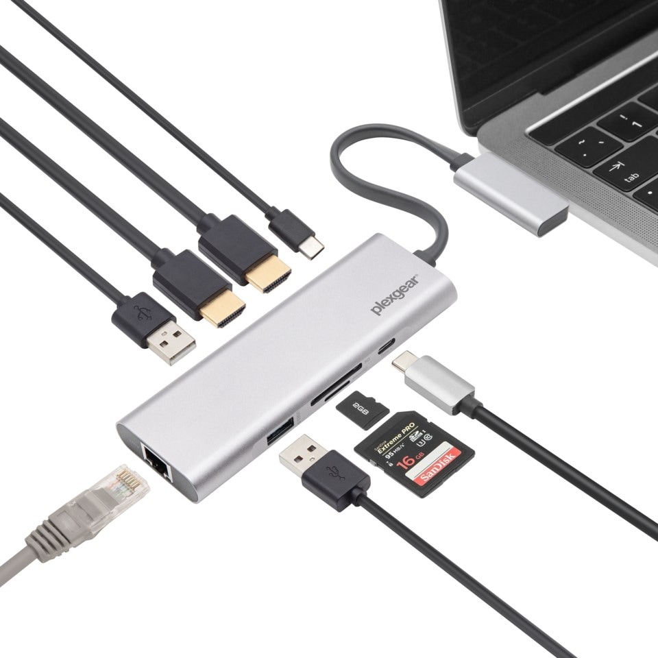 Plexgear Multiadapter for USB-C med 9 tilkoblinger