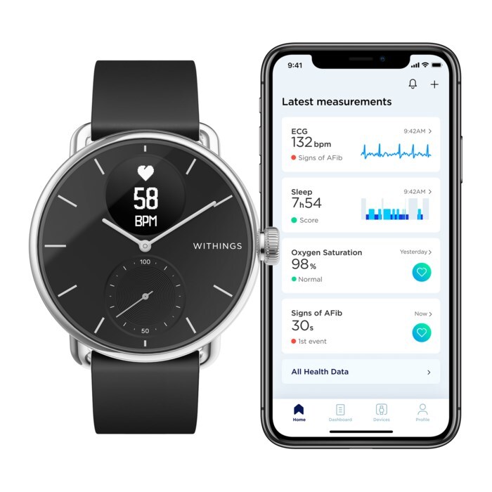 Withings Scanwatch Smartklokke med klassisk urtavle 38 mm Svart