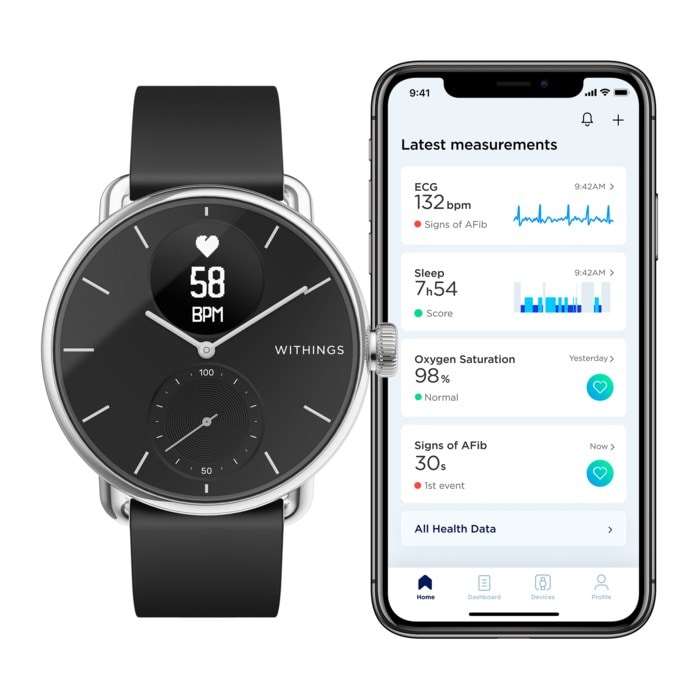 Withings Scanwatch Smartklocka med klassisk urtavla 38 mm Svart