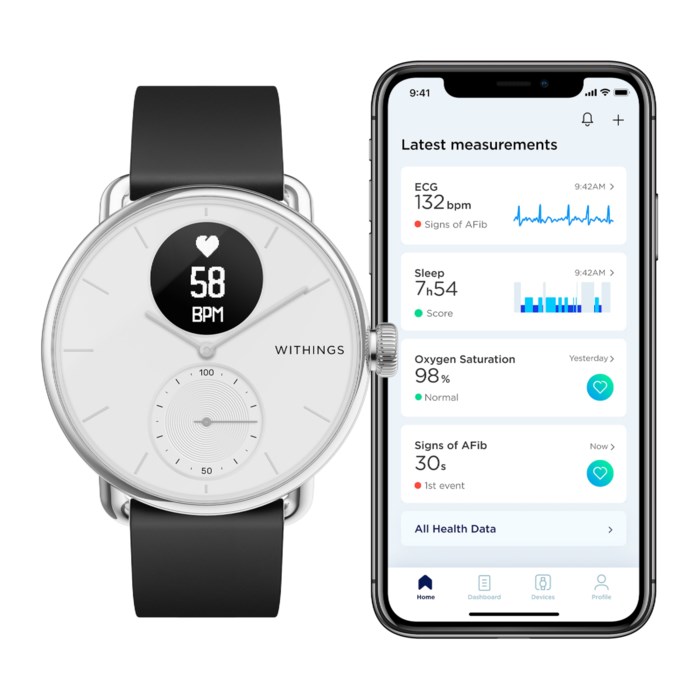 Withings Scanwatch Smartklocka med klassisk urtavla 38 mm Vit