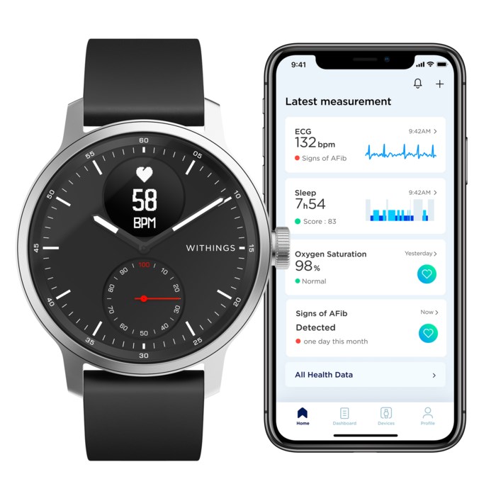 Withings Scanwatch Smartklocka med klassisk urtavla 42 mm Svart