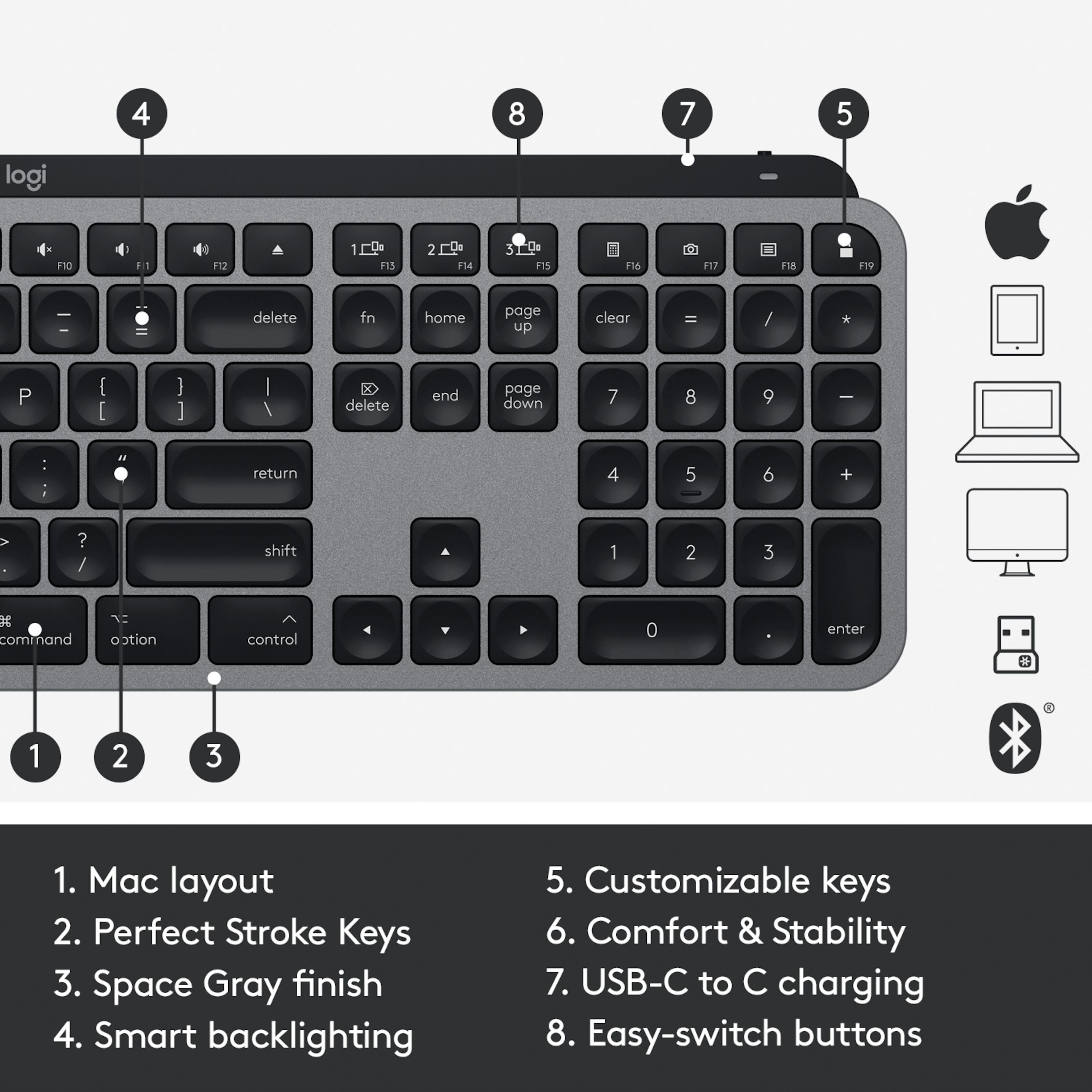 Logitech MX Keys för Mac Trådlöst tangentbord Trådlösa tangentbord