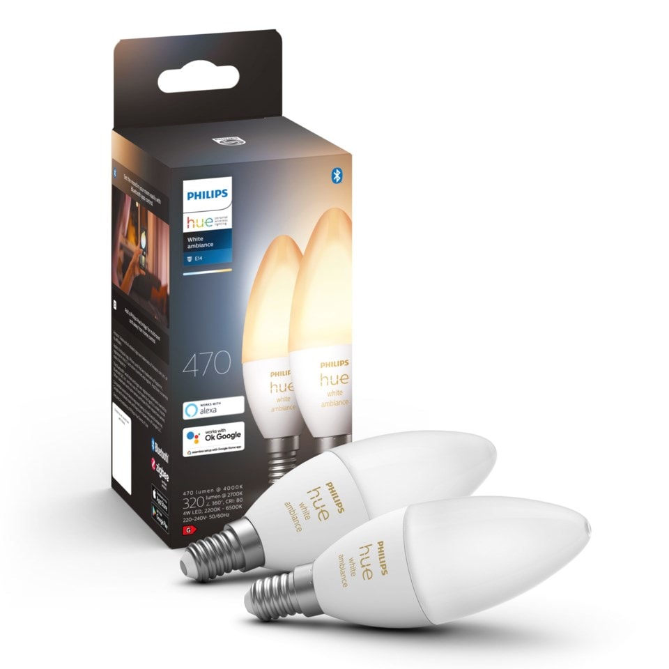 Philips Hue Ambiance Smart LED-lampa E14 470 lm 2-pack