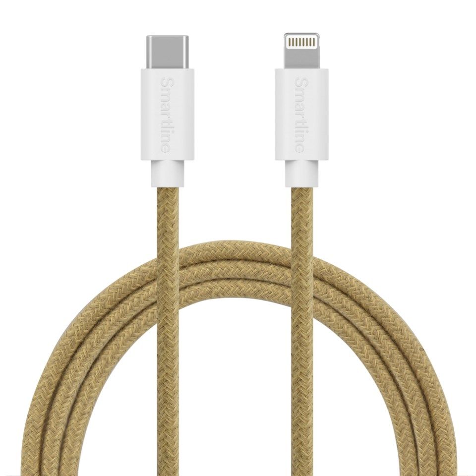 Smartline Fuzzy Lightning til USB-C-kabel 2 m - Sand