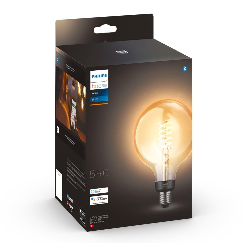Philips Hue Filament G125 Smart LED-pære E27 550 lm