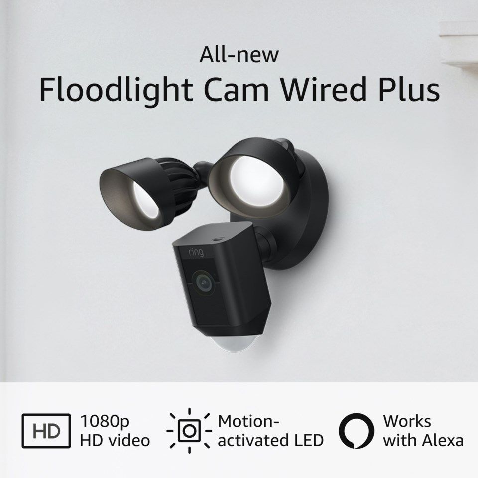 Ring Floodlight Cam Wired Plus Svart
