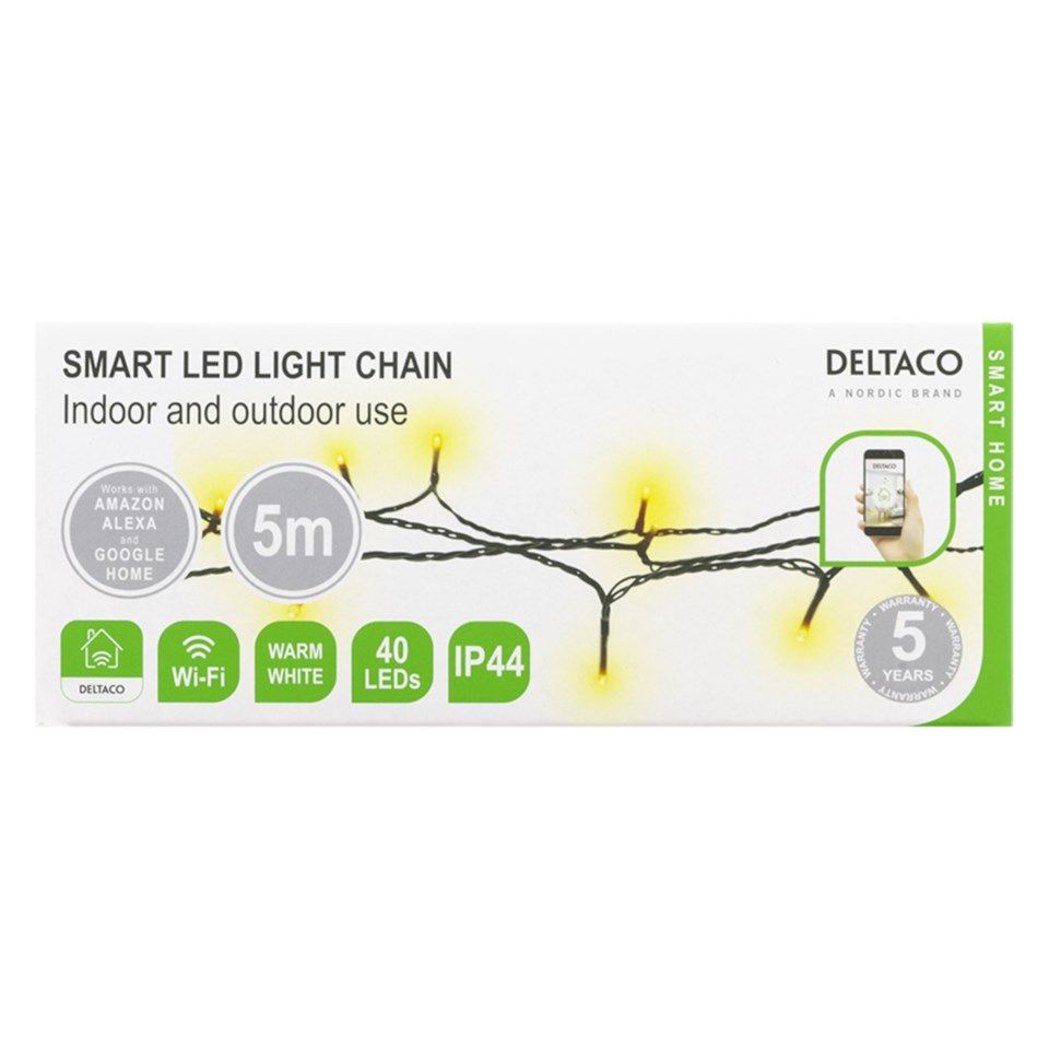 Deltaco Smart Home Lyslenke Hvit 40 LED 5 m