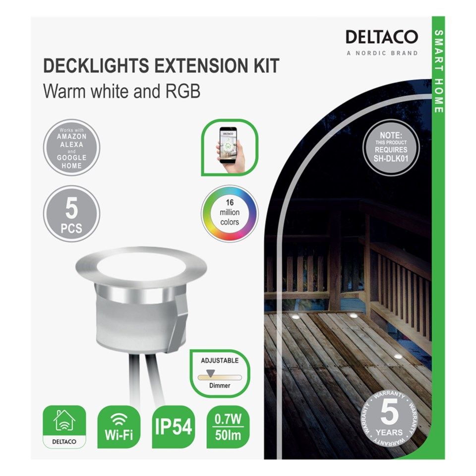 Deltaco Smart Home Decklights RGB 50 lm 5-pk. Ekstra lyspærer