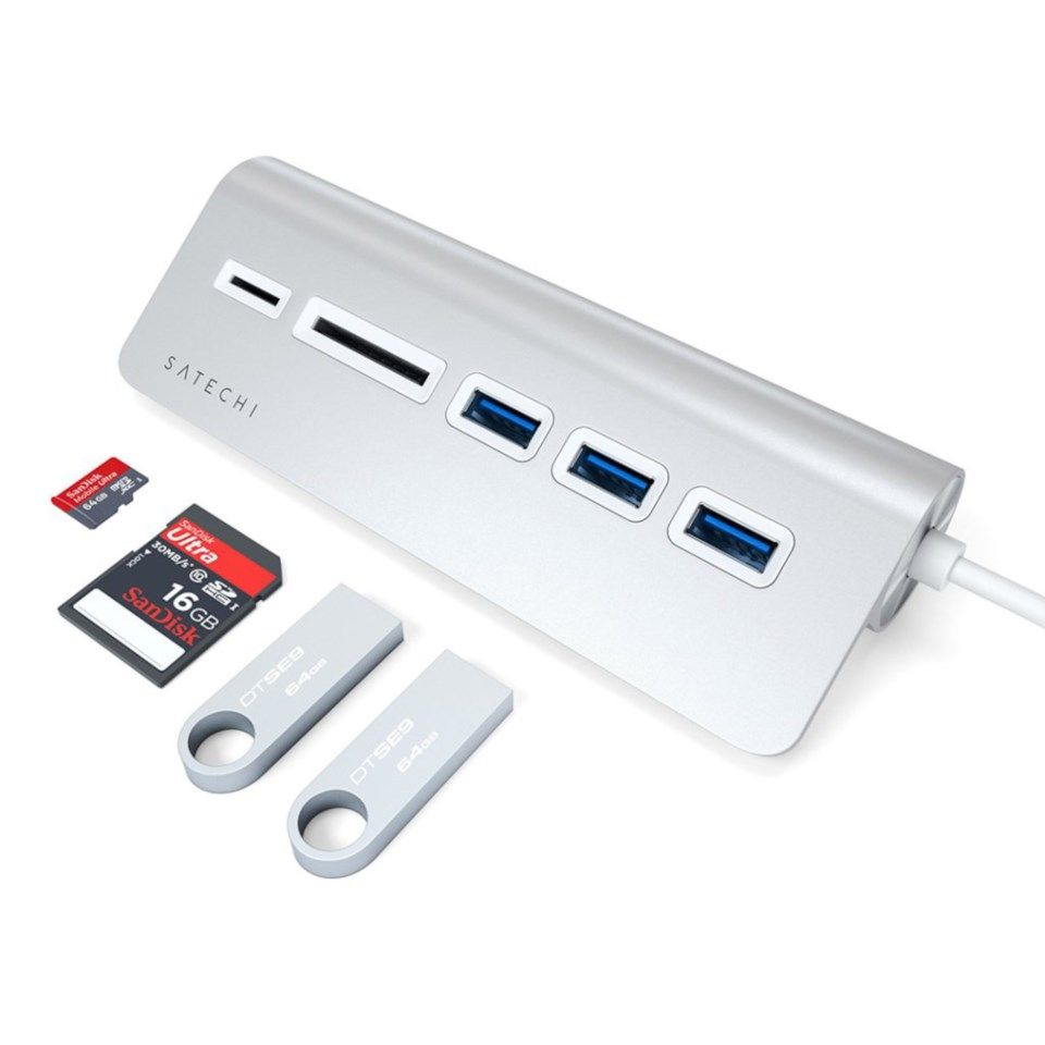 Satechi USB-C-hubb & Minneskortläsare Silver