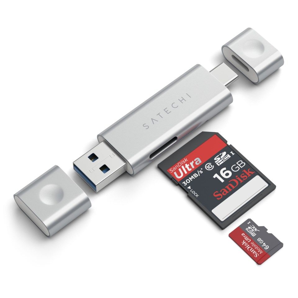 Satechi Minneskortsläsare för SD och Micro-SD Silver
