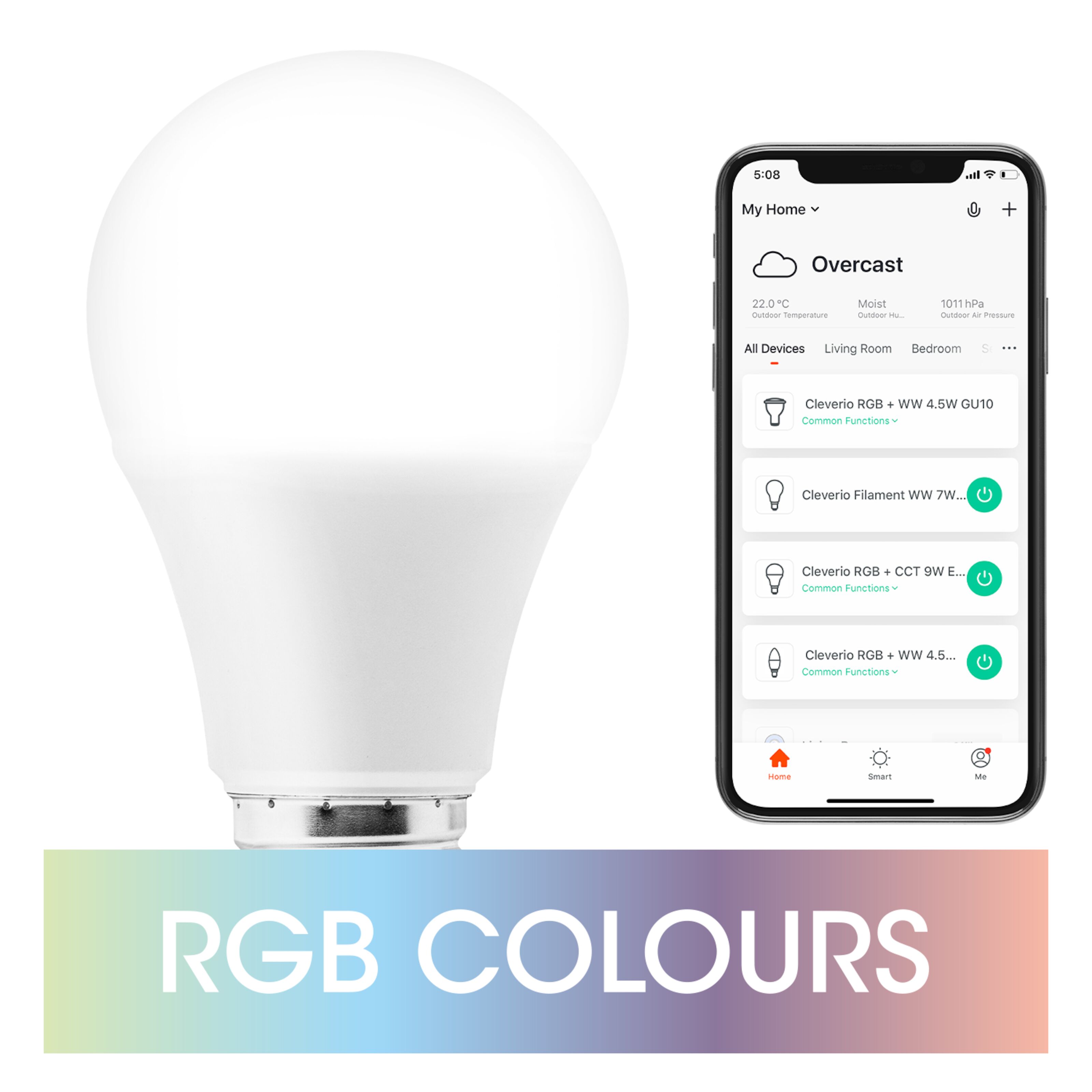 Cleverio Smart E27 RGB LED-lampa 806 lm