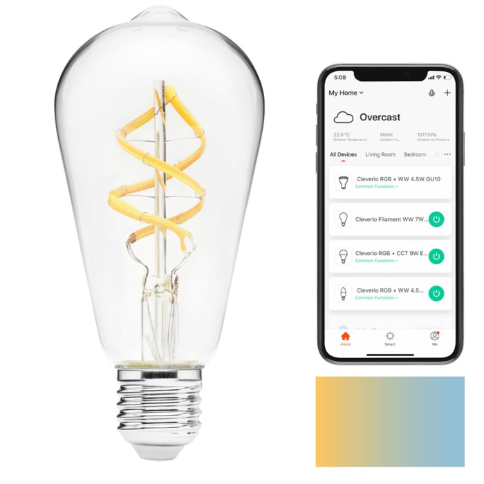 Cleverio Smart E27 ST64 Filament LED-lampa 450 lm