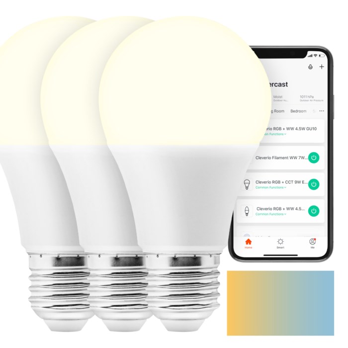 Cleverio Smart E27 LED-lampa 806 lm 3-pack