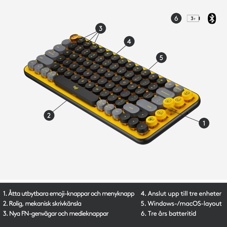Logitech Pop Keys Trådlöst mekaniskt tangentbord Blast Yellow