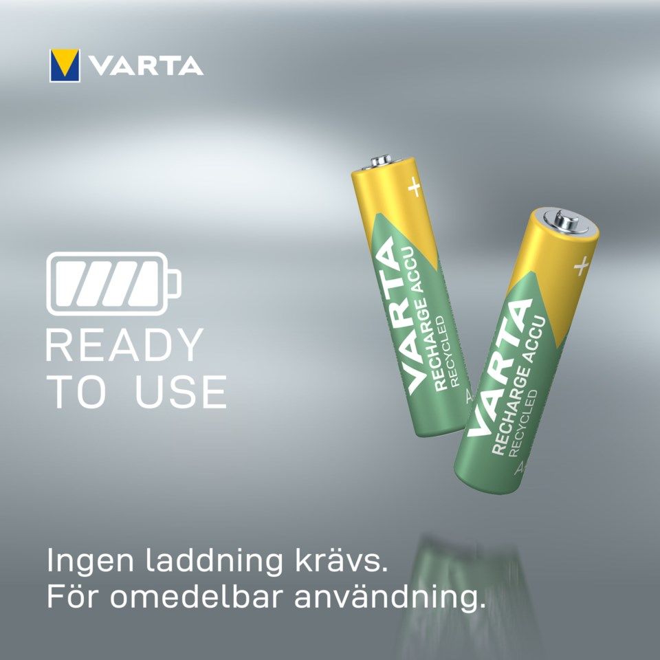 Varta Recharge Recycled AAA-batterier 800 mAh 6-pack