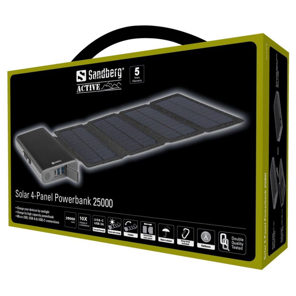 Sandberg Solar 4-Panel Powerbank med solpanel 25 000 mAh