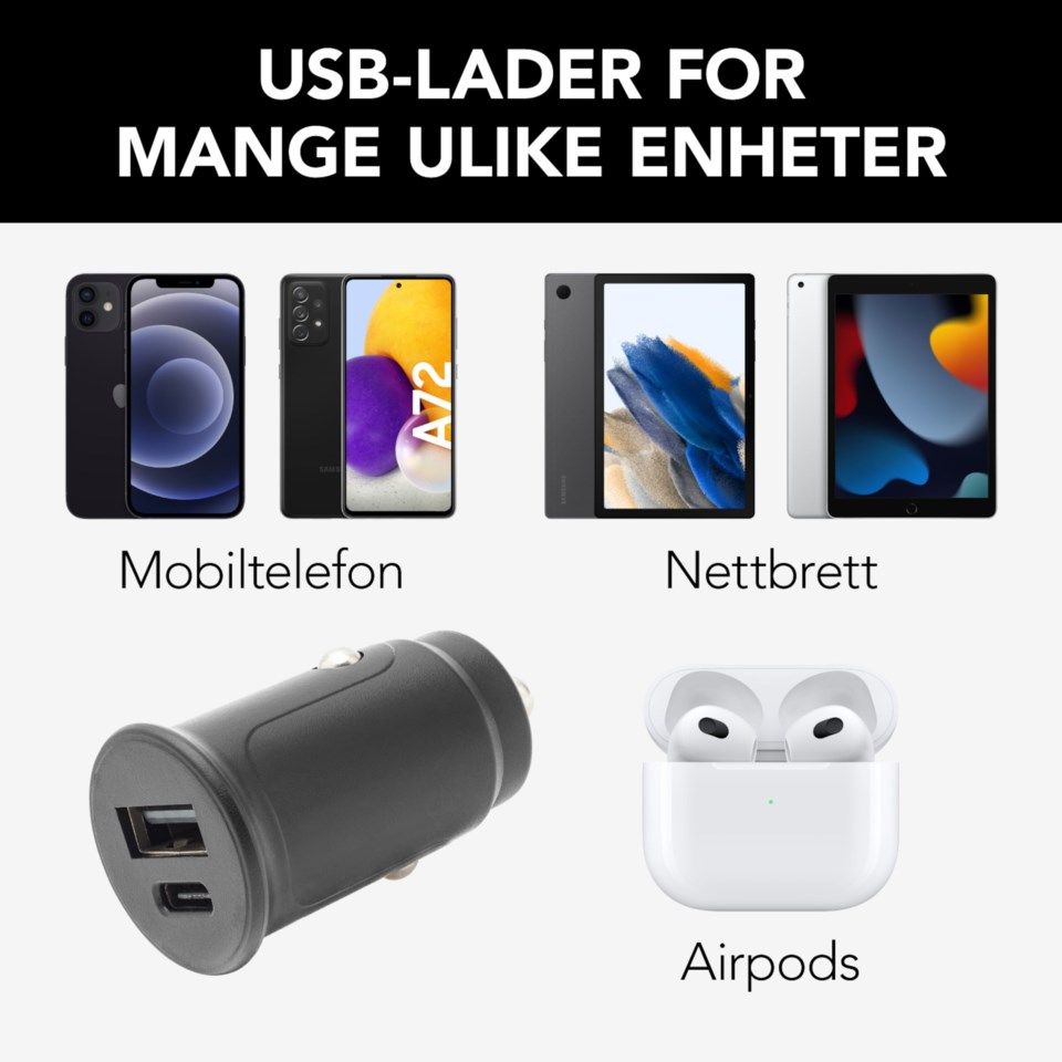 Linocell USB-billader med USB-C- og A-port