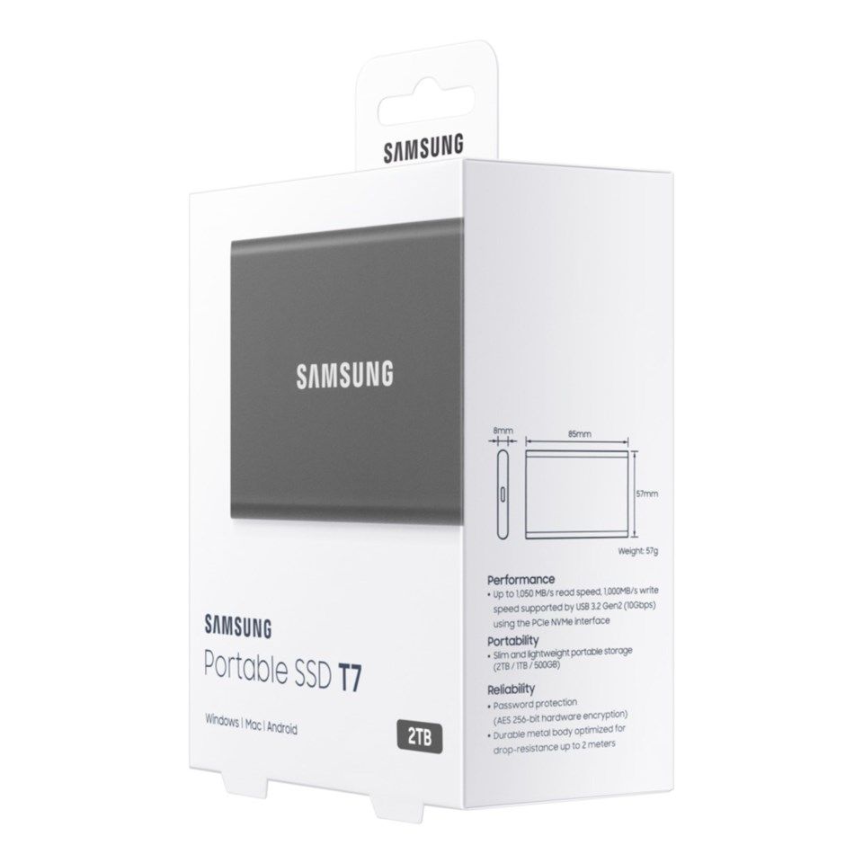 Samsung T7 Ekstern SSD-disk 2 TB Grå